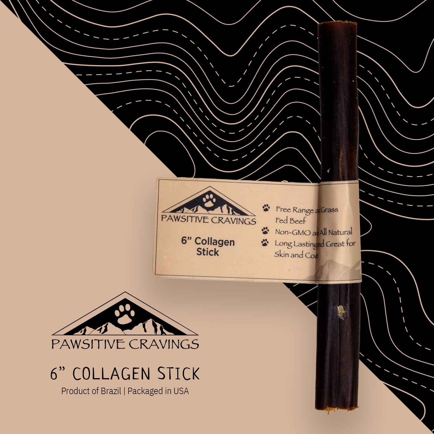 6" Collagen Stick 1 6" Collagen Stick - Front | Pawsitive Cravings