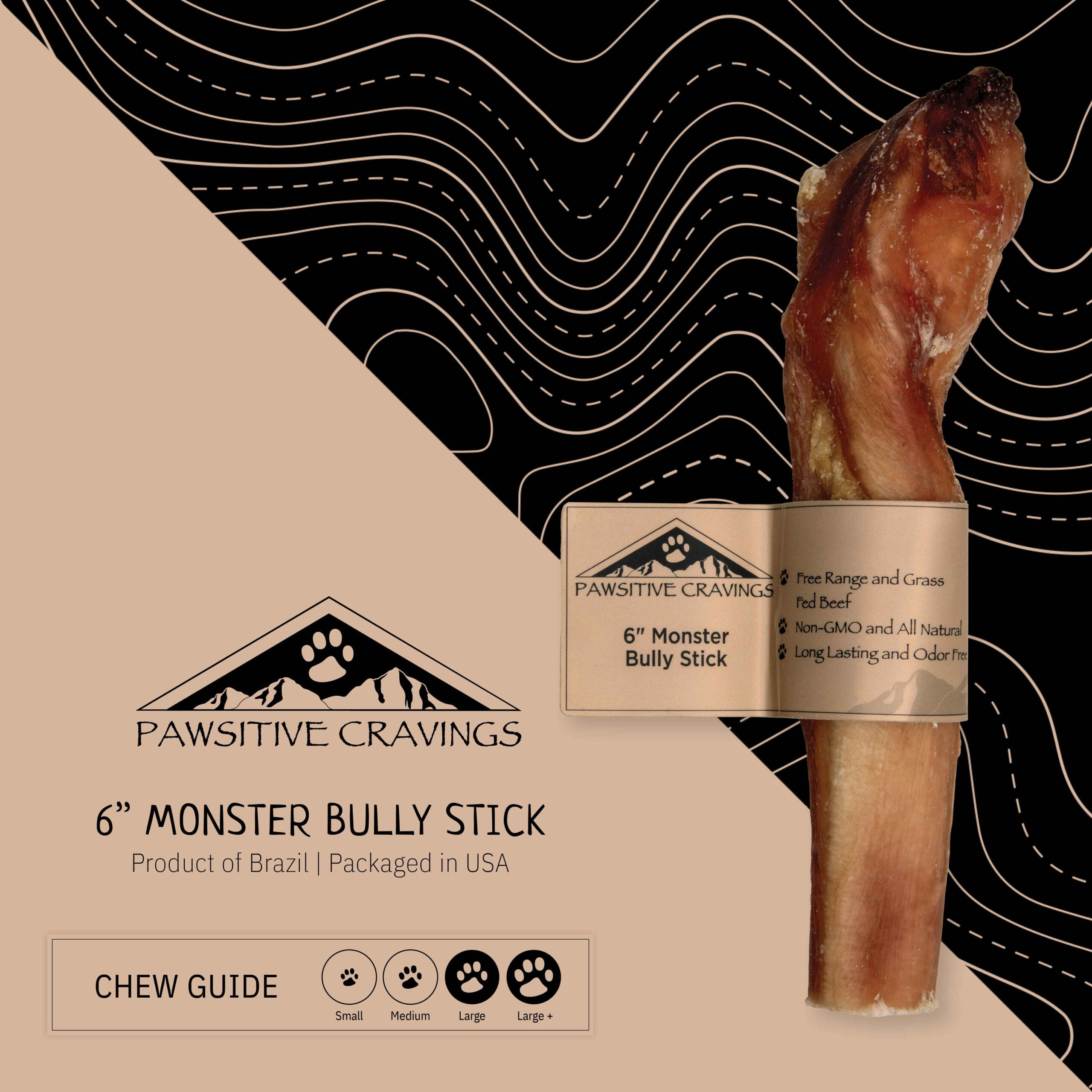 6" Monster Bully Stick 1 6" Monster Bully Stick Chew Guide | Pawsitive Cravings